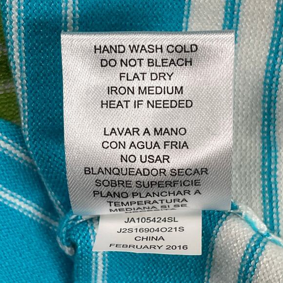 Joseph A Sweater Top Womens Large Turquoise Striped Square Neck 3/4 Sleeve - Picture 10 of 11